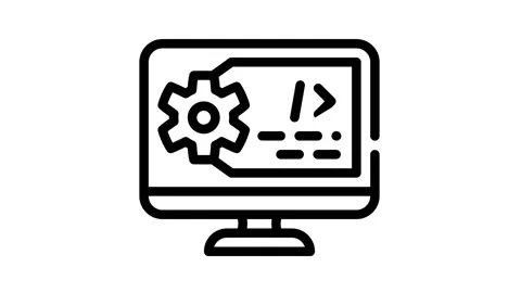 Working code computer screen black icon animation Stock Footage 156658968