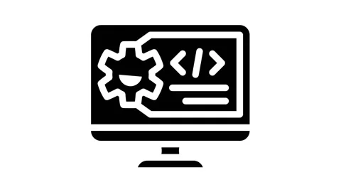 Working code computer screen glyph icon animation Stock Footage 156659638