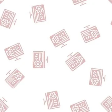 Working code computer screen glyph vector seamless pattern Stock Illustration