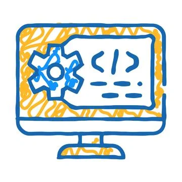 Working code computer screen icon doodle illustration 库存插图