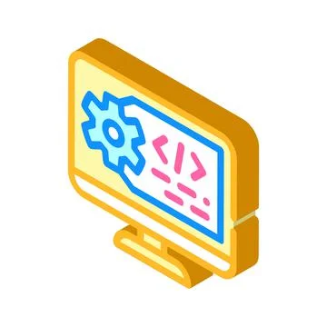 Working code computer screen isometric icon vector illustration Stock Illustration