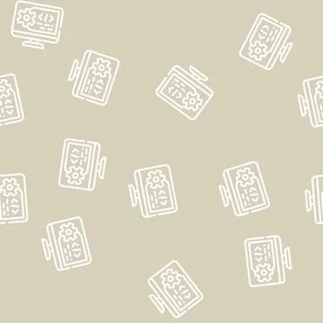 Working code computer screen line vector seamless pattern Illustrazione stock