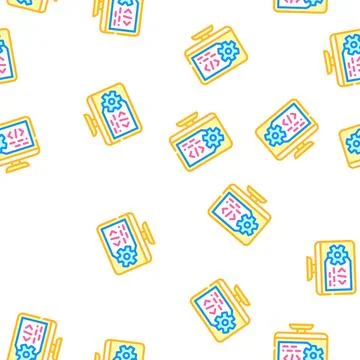 Working code computer screen vector seamless pattern 库存插图