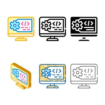 Working code series computer screen color icon vector Stock Illustration