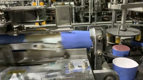Working Coffee-to-go cup production on a machine. Stock Footage 155516427