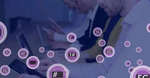 Working colleagues in blazers tapping tablets and using laptops in conference Stock Photos