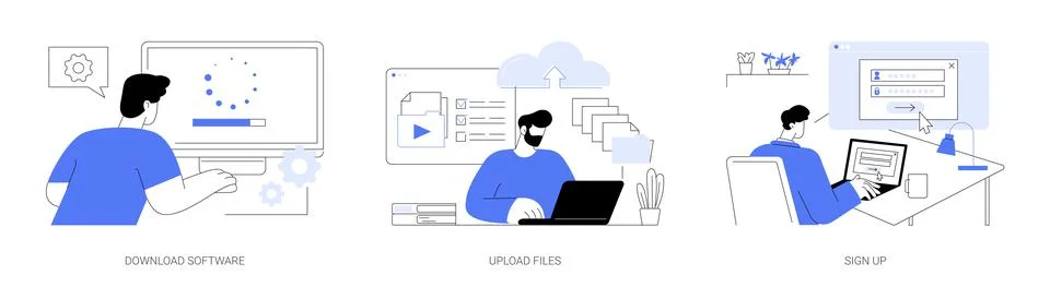 Working on computer abstract concept vector illustrations. Stock Illustration