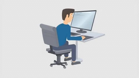 Working at the computer. Animation of a freelancer at a remote job. Cartoon Stock Footage 155498253