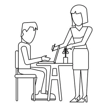 Working with computer avatar black and white Illustrazione stock