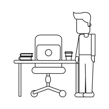 Working with computer avatar black and white Illustrazione stock