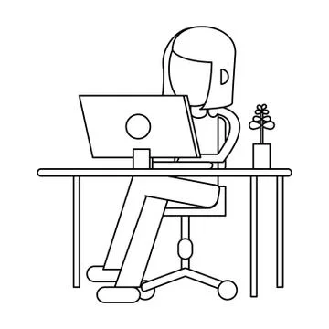 Working with computer avatar black and white Illustrazione stock