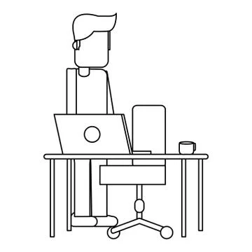 Working with computer avatar black and white Illustrazione stock