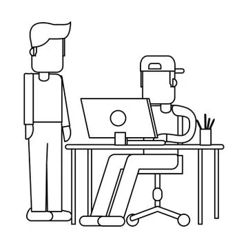 Working with computer avatar black and white Illustrazione stock