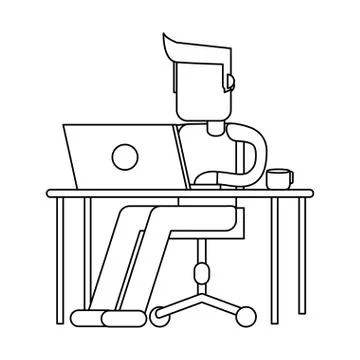 Working with computer avatar black and white Illustrazione stock