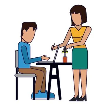 Working with computer avatar Illustrazione stock