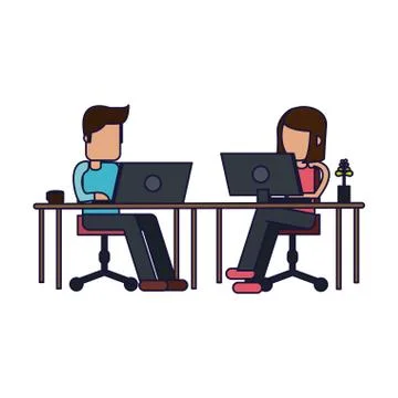 Working with computer avatar Illustrazione stock