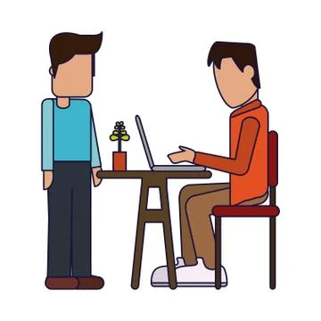Working with computer avatar Illustrazione stock