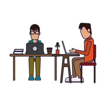 Working with computer avatar Stock Illustration