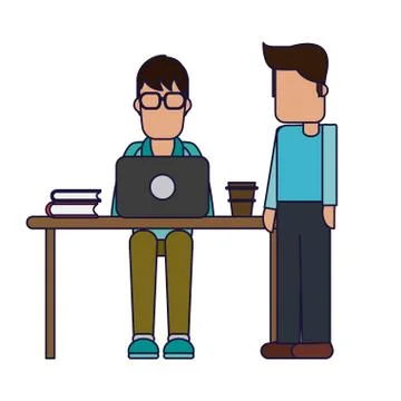 Working with computer avatar Illustrazione stock