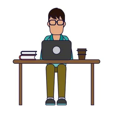 Working with computer avatar Illustrazione stock