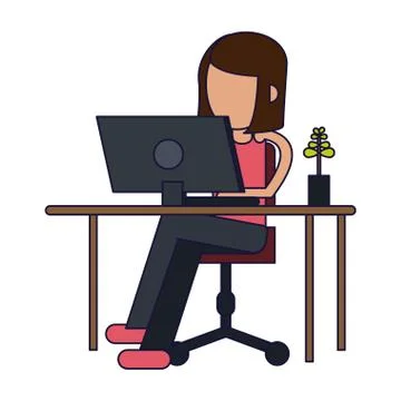 Working with computer avatar Illustrazione stock