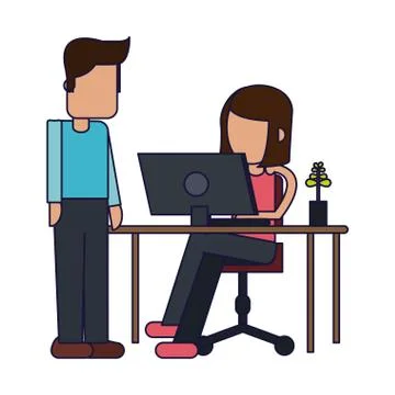 Working with computer avatar 스톡 일러스트