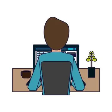 Working with computer avatar Illustrazione stock