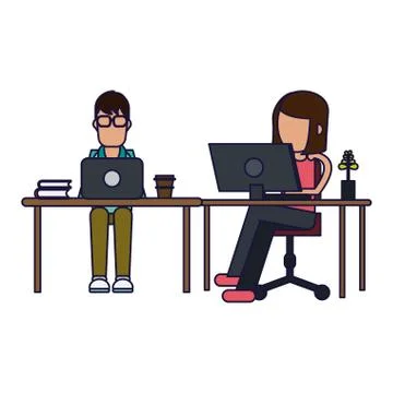 Working with computer avatar 스톡 일러스트