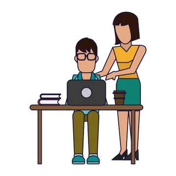Working with computer avatar Illustrazione stock