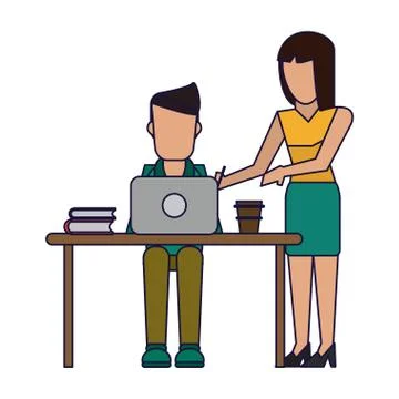 Working with computer avatar Stock Illustration