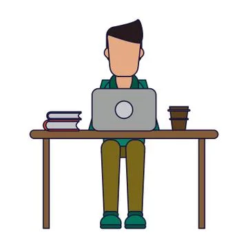 Working with computer avatar Illustrazione stock