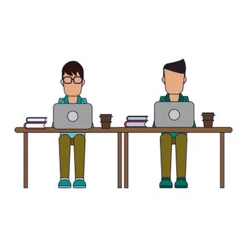 Working with computer avatar Stock Illustration