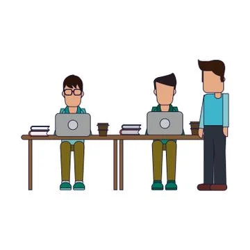 Working with computer avatar Illustrazione stock