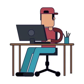 Working with computer avatar Illustrazione stock