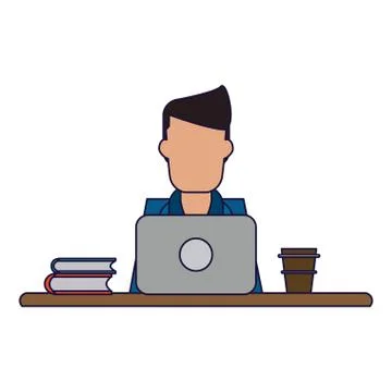 Working with computer avatar Illustrazione stock