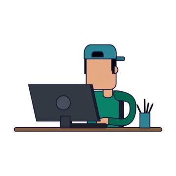 Working with computer avatar 스톡 일러스트