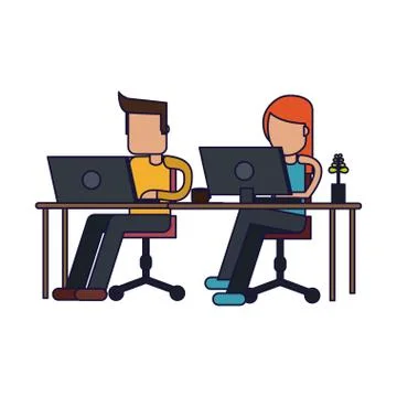 Working with computer avatar Stock Illustration