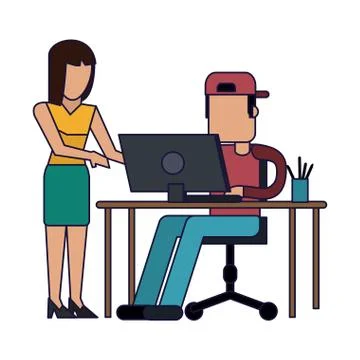 Working with computer avatar Illustrazione stock