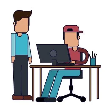 Working with computer avatar Illustrazione stock