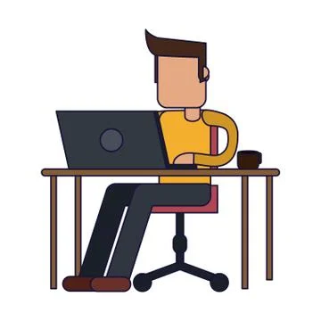Working with computer avatar Illustrazione stock