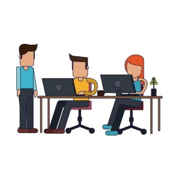 Working with computer avatar Illustrazione stock