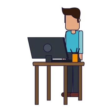 Working with computer avatar Illustrazione stock