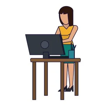 Working with computer avatar Illustrazione stock