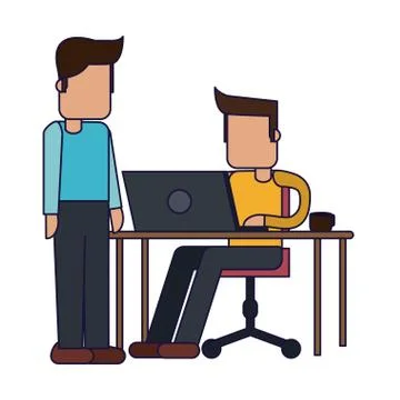 Working with computer avatar Illustrazione stock