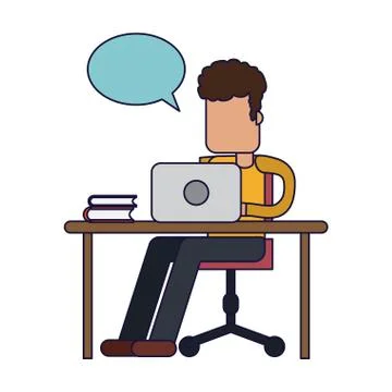 Working with computer avatar Illustrazione stock