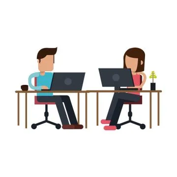 Working with computer avatar Illustrazione stock
