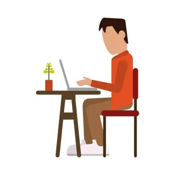 Working with computer avatar Illustrazione stock