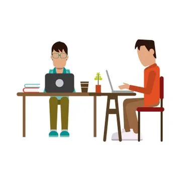 Working with computer avatar Illustrazione stock