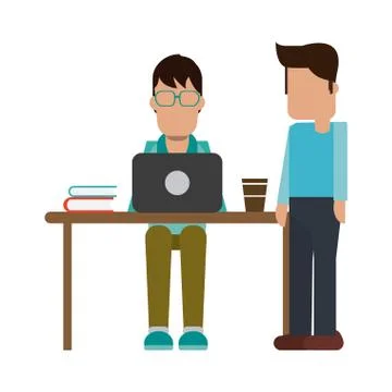 Working with computer avatar Illustrazione stock