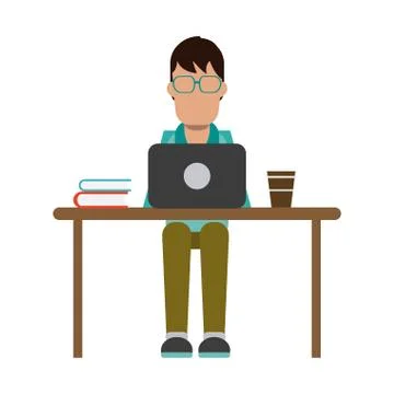 Working with computer avatar Illustrazione stock